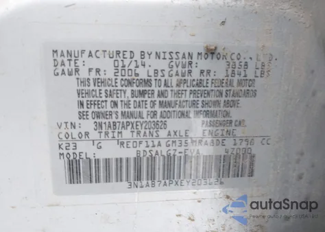 2014 Nissan Sentra Sl из США, поврежденный, VIN 3N1AB7APXEY203626